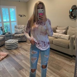 Long sleeve pink/purple tie-dyed top